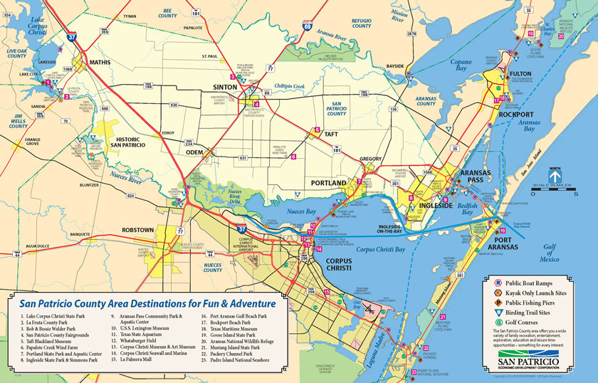 San Patricio County Area map of destinations